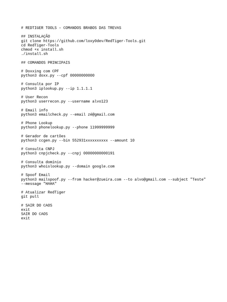 RedTiger Tools Installation and Commands | PDF