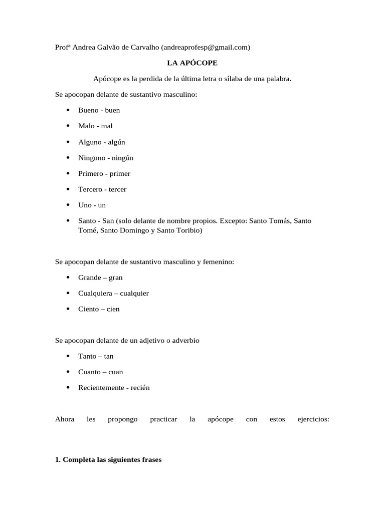 Apocope Ejerc 2 | PDF