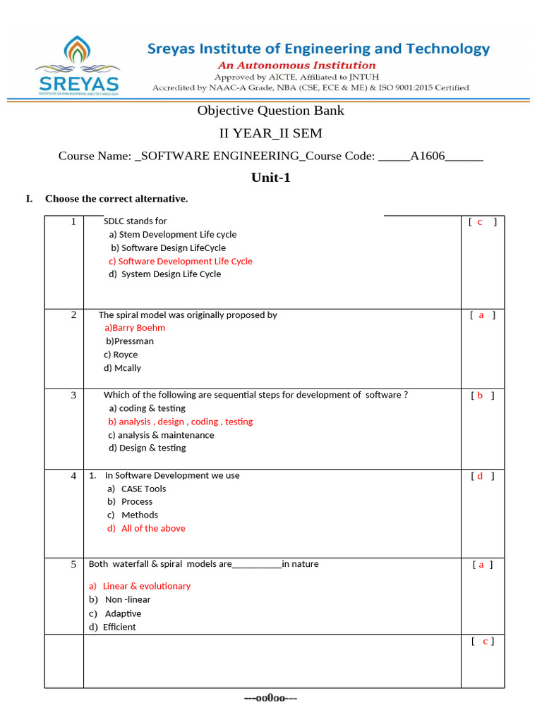 Software Engineering Objective Question Bank | PDF | Software Testing ...
