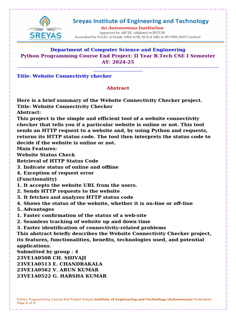 Website Connectivity Checker Tool | PDF