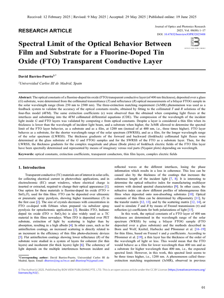 FTO Layer Optical Behavior Analysis | PDF | Refractive Index | Thin Film