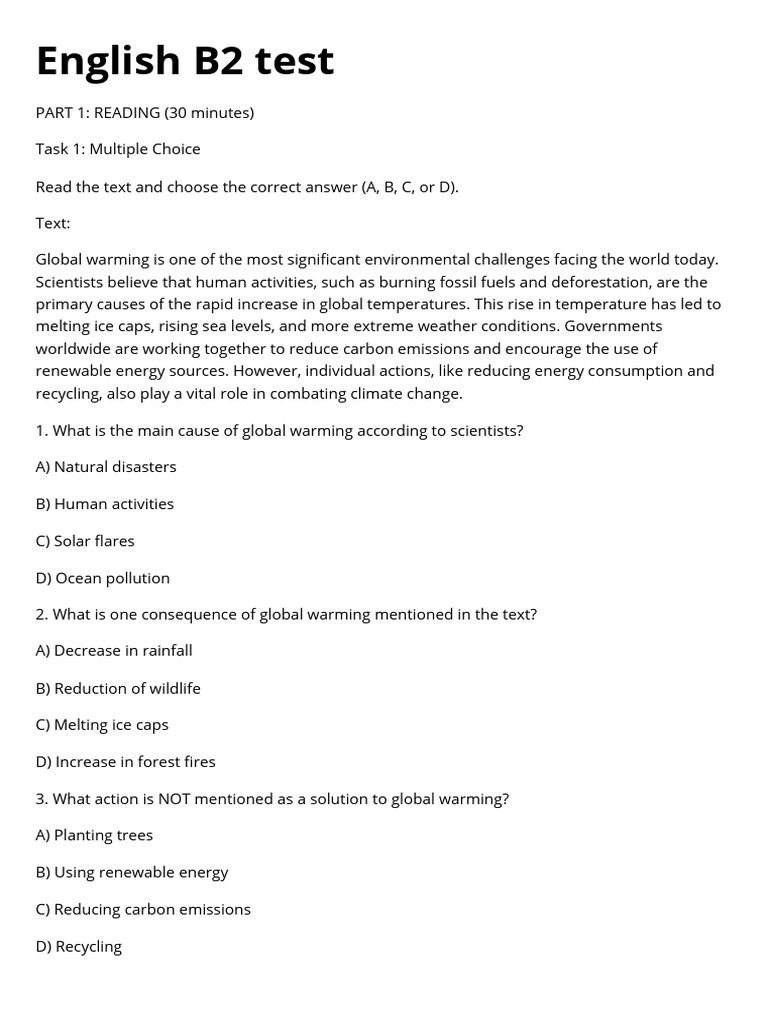 English B2 Test - 20250226 - 114915 - 0000 | PDF | Climate Change | Nature