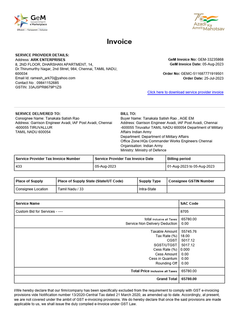 Invoice: Click Here To Download Service Provider Invoice | PDF ...