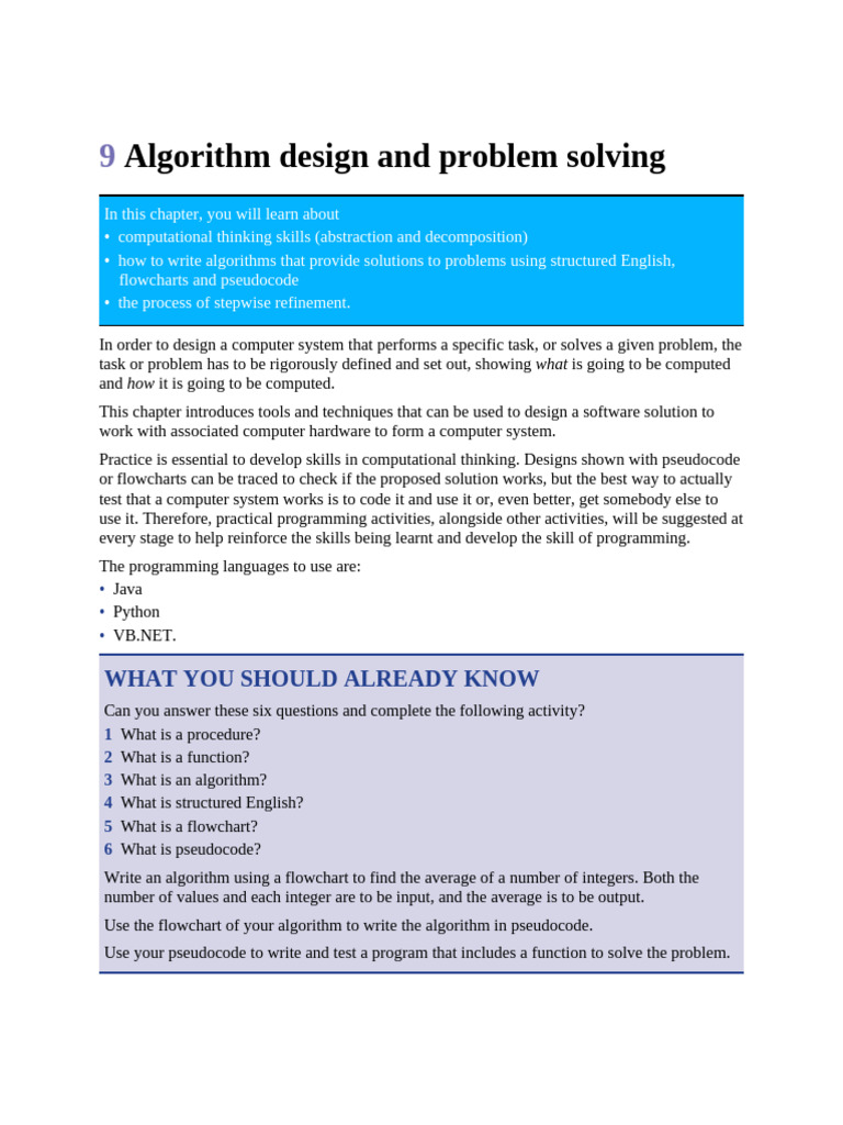 09 Algorithm Design and Problem Solving Hodders | PDF | Algorithms ...
