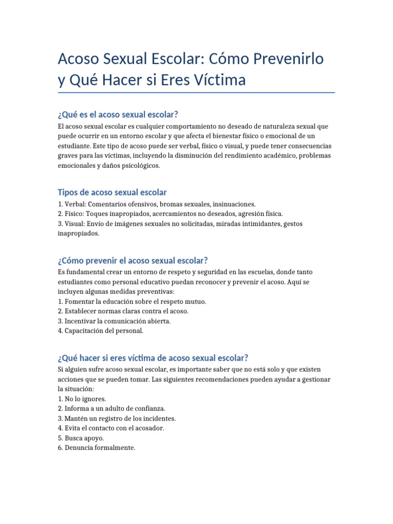 Prevención del Acoso Sexual Escolar | PDF | Acoso sexual | Ciencias del ...