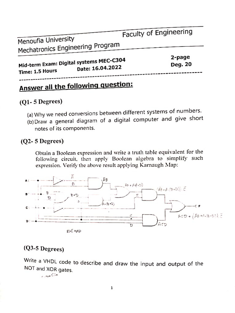 Digital System Exams Pdf