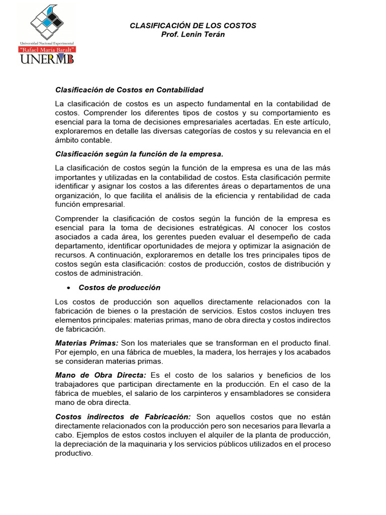 Clasificación de Costos en Contabilidad | PDF | Costo | Business