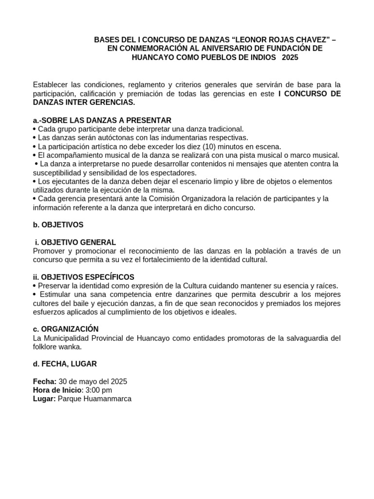 I Concurso de Danzas Folklóricas 2025 | PDF | Bailes | Ritmo