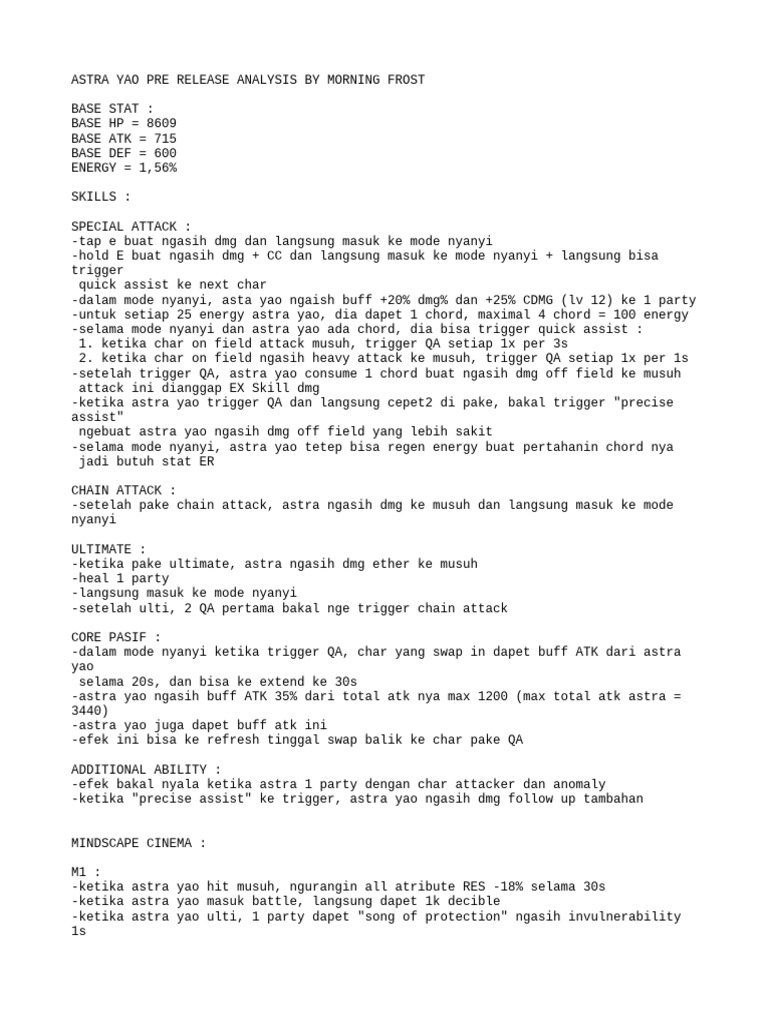 Astra Yao Pre Release Analysis | PDF