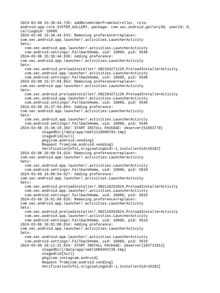 Android Package Install and Preference Logs | PDF | Operating System ...