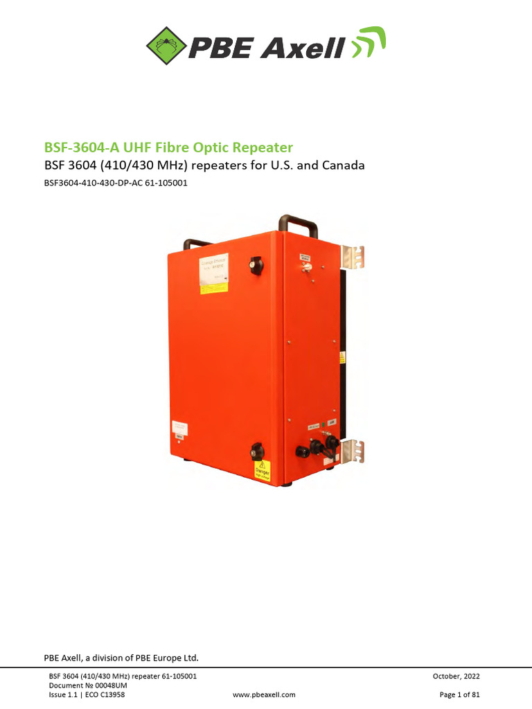 BSF 3604 UHF Repeater User Manual | PDF | Bandwidth (Signal Processing ...