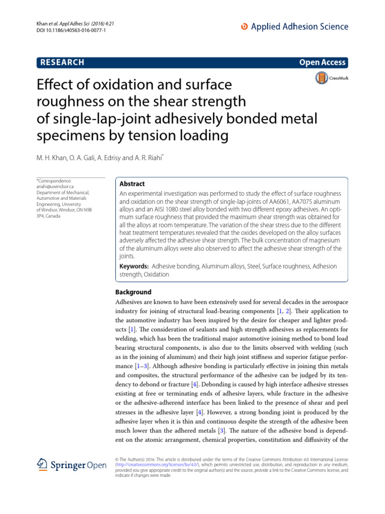 Effect of Oxidation and Surface Roughness On The Shear Strength of ...