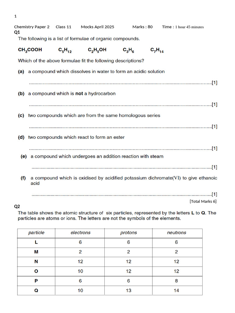 2025 Chemistry Mock Exam Paper 2 | PDF
