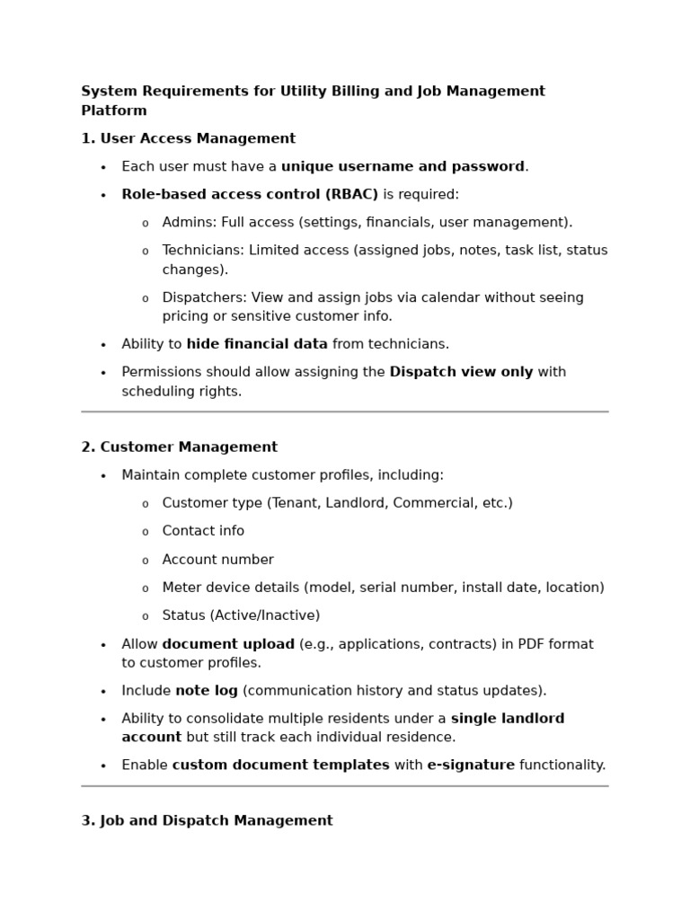 Utility Billing & Job Management System Requirements | PDF | Quick ...