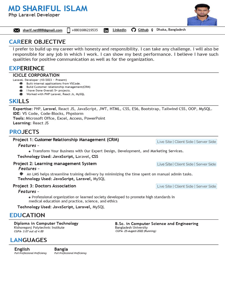 Laravel Developer Profile and Projects | PDF