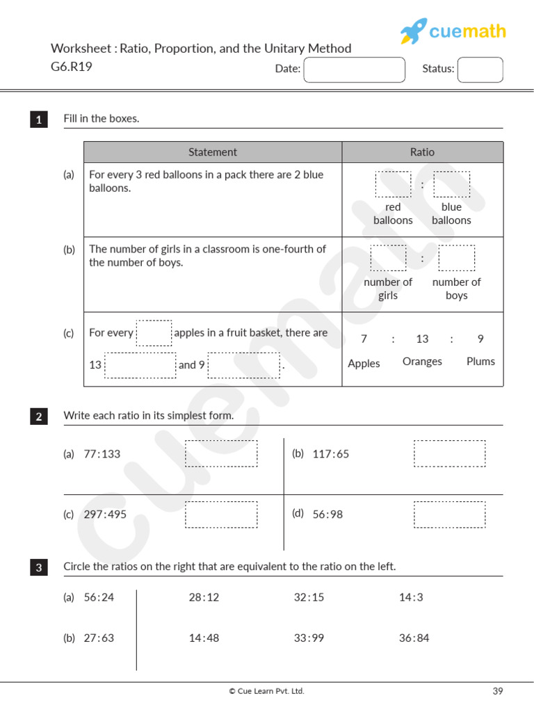 6th Grade Ratio and Proportion Worksheet | PDF | Ratio | Mathematics