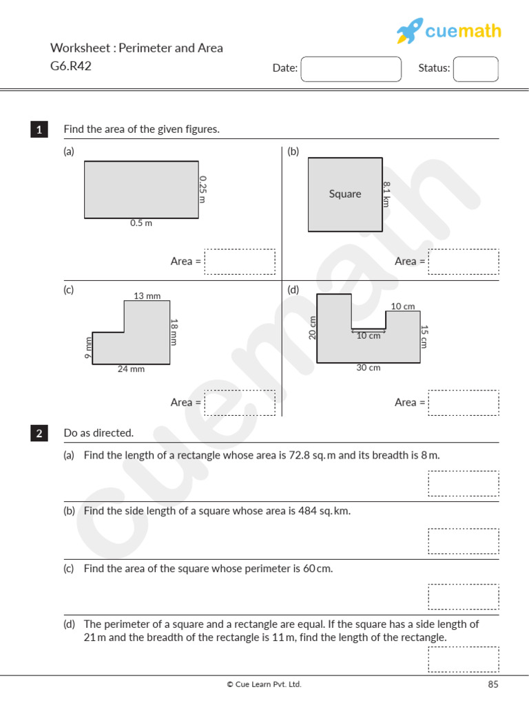Grade 6 Area and Perimeter Worksheets | PDF | Area | Length