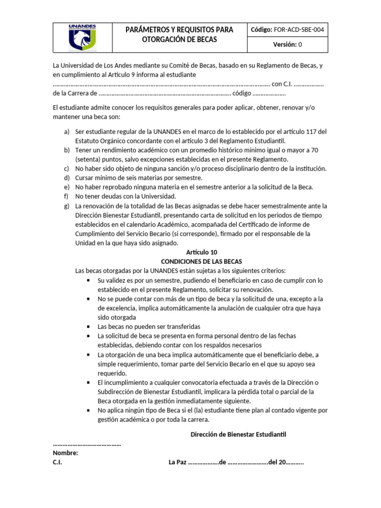 Requisitos para Becas en UNANDES | PDF | Beca