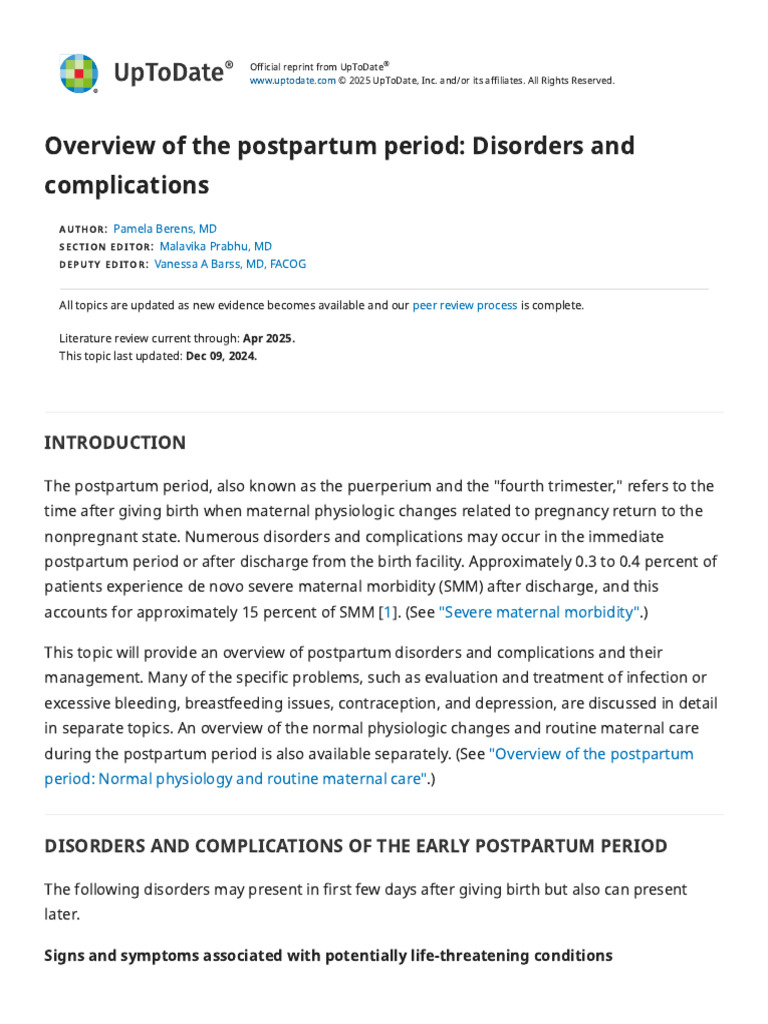 Postpartum Disorders and Complications Overview | PDF | Postpartum ...