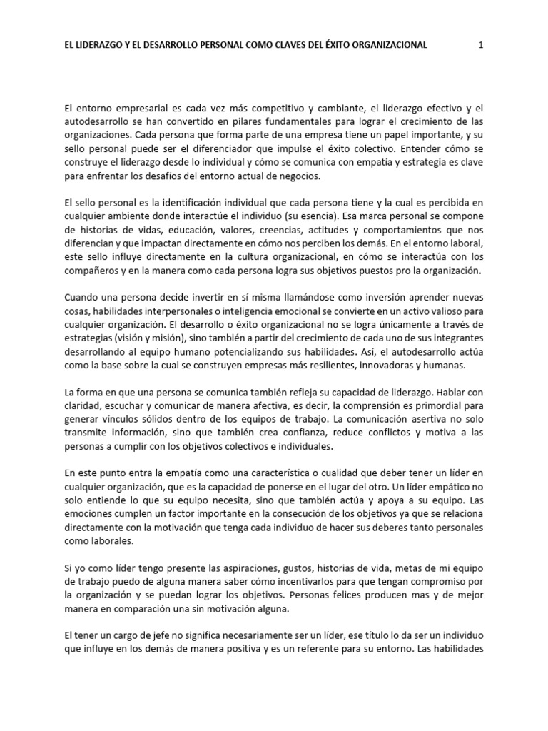 Liderazgo y Desarrollo Personal Efectivo | PDF | Liderazgo | Desarrollo ...