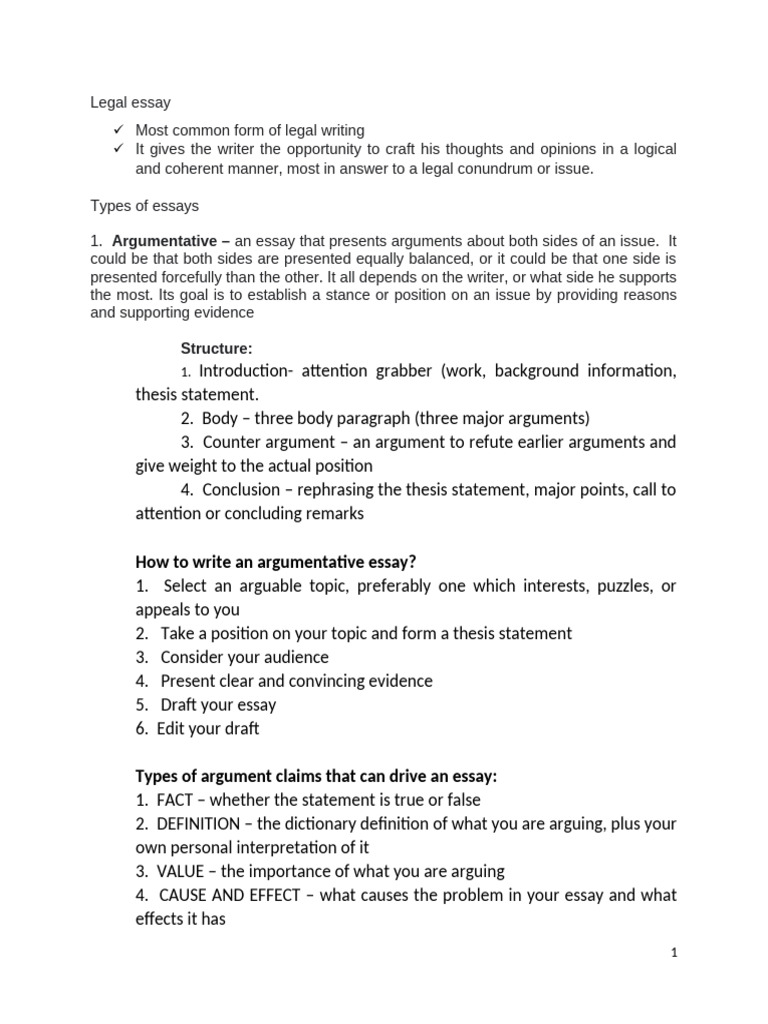 Types and Structure of Legal Essays | PDF | Essays | Argument