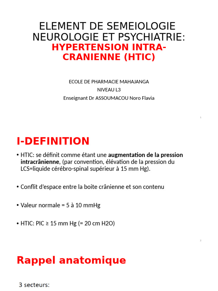 Hypertension Intracrânienne : Définition et Traitement | PDF ...