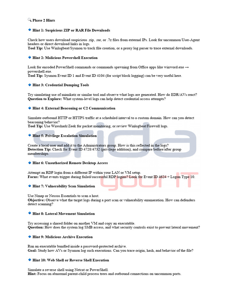 Phase 2 Cybersecurity Detection Hints | PDF