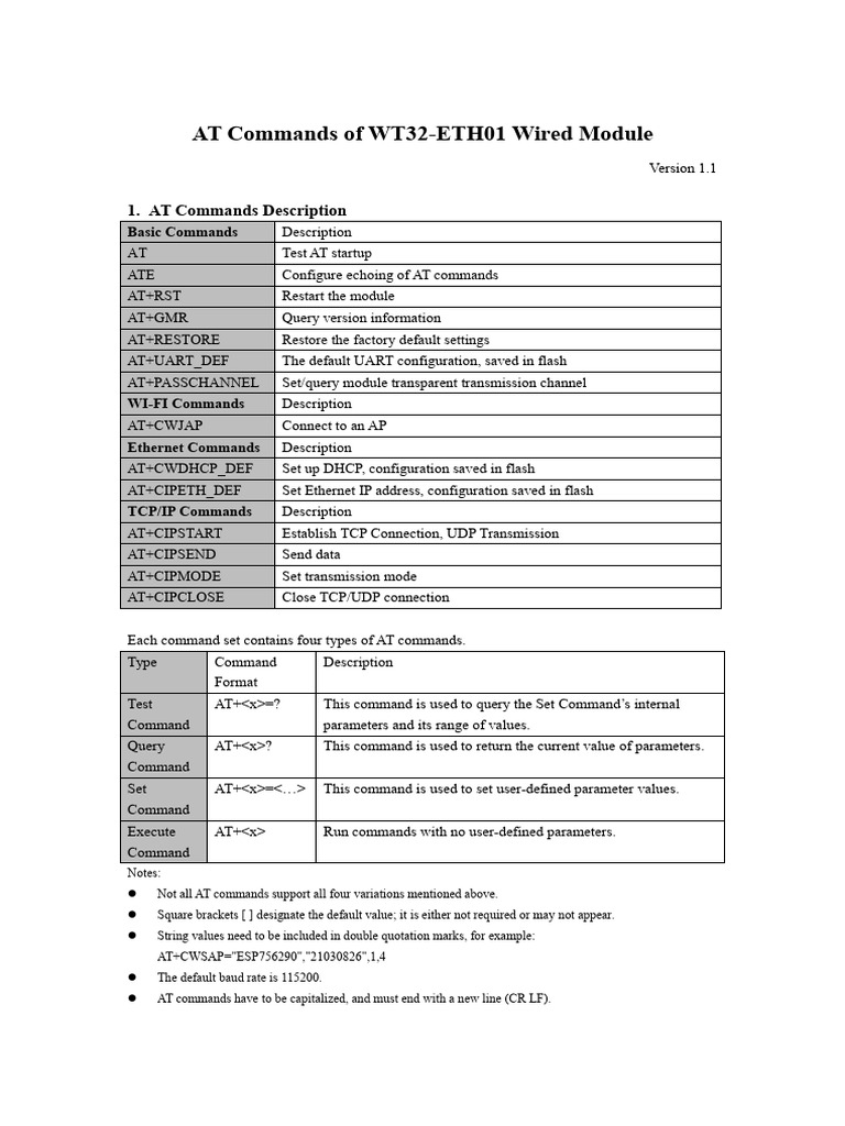 WT32-ETH01 Module AT Command Guide | PDF | Internet Protocols | Port ...