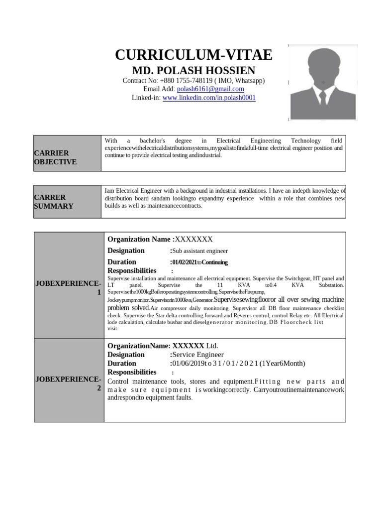 Electrical Engineer CV - Md. Polash Hossien | PDF | Electricity ...