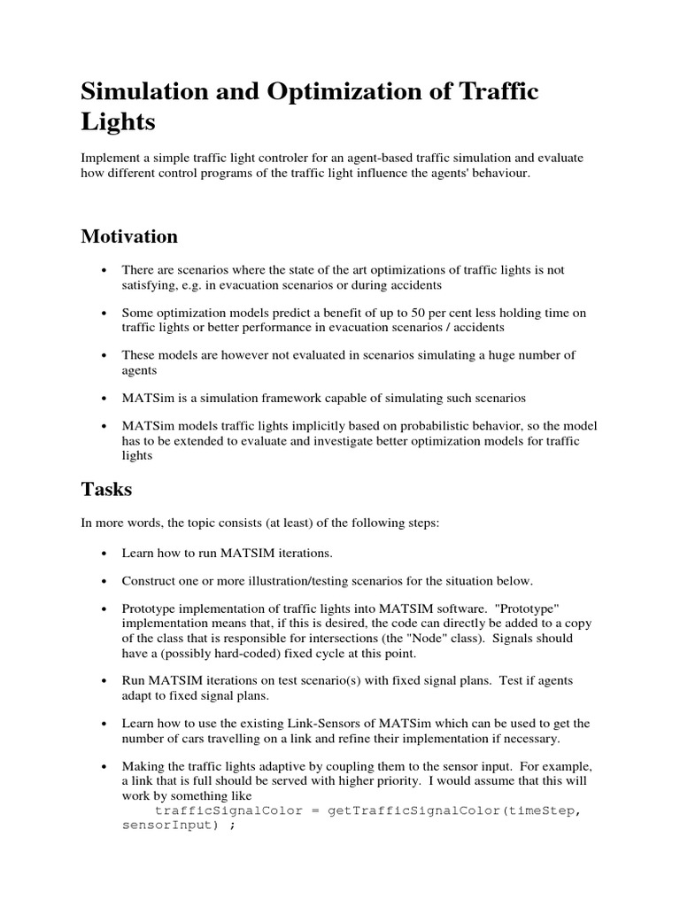 Traffic Light Optimization in MATSim | PDF | Traffic Light | Simulation