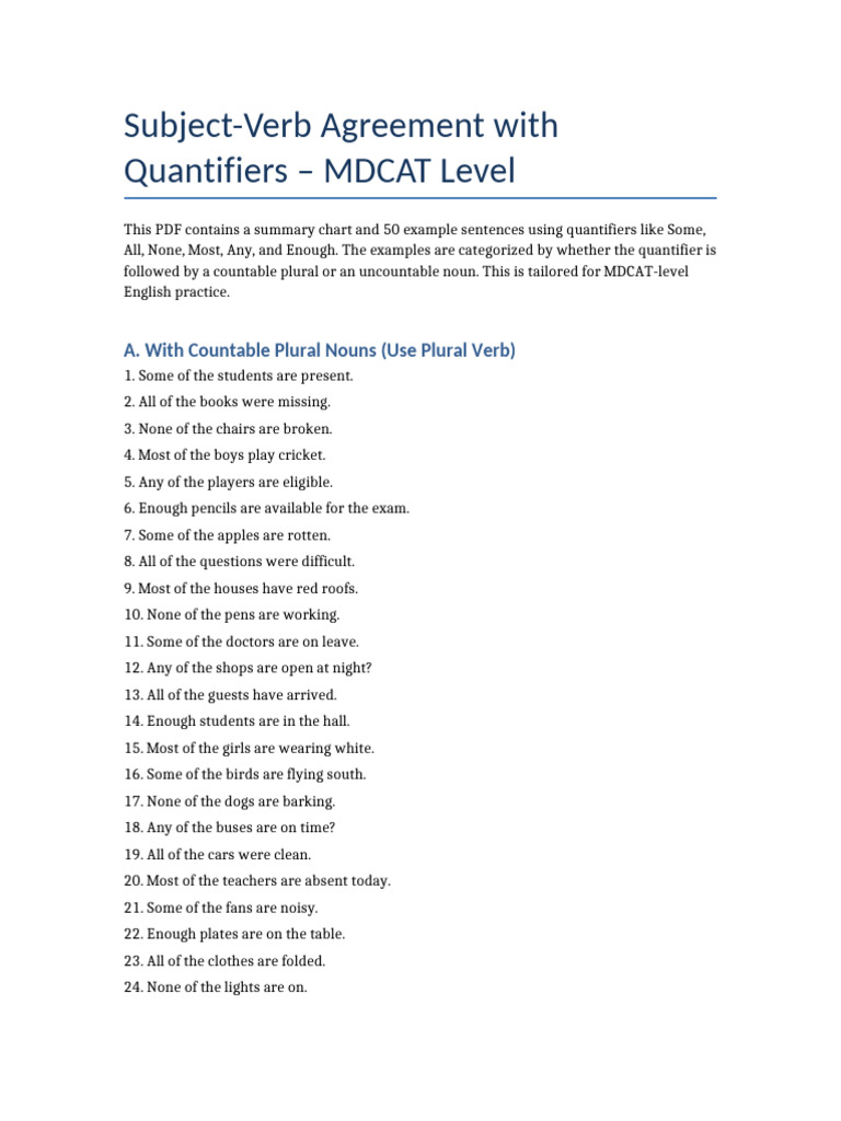 Quantifier Sentences MDCAT Level | PDF