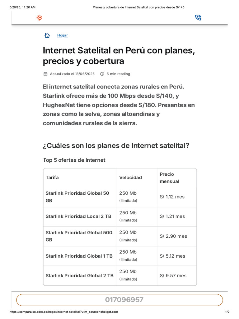 Precios y Planes de Internet Satelital en Perú | PDF | Internet ...