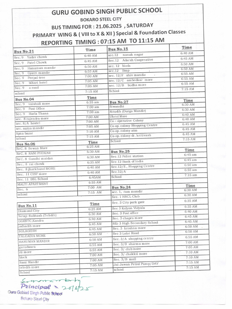 Bus Timing For 21.06.2025 | PDF