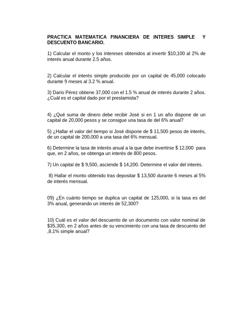 Repaso Matematica Financiera de Interes Simple y Descuento (1) . | PDF