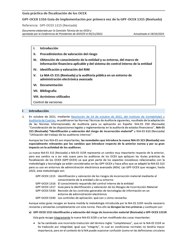 GPF Ocex - 1316 Guia de Implementacion - v19 10 2023 | PDF | Auditoría ...