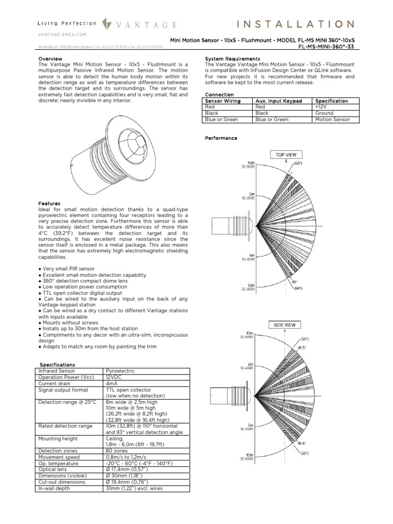 Mini Motion Sensor 10x5 Installation Guide | PDF | Infrared | Equipment