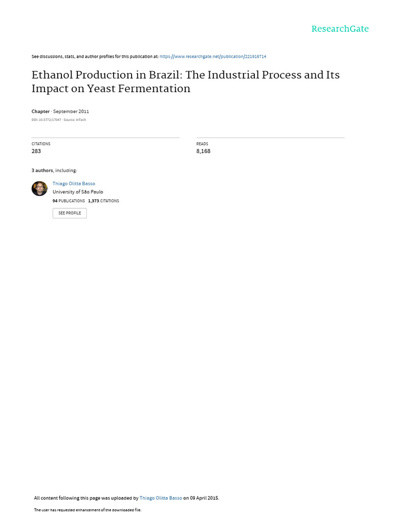 Ethanol Production in Brazil: Process Insights | PDF | Sugarcane | Ethanol