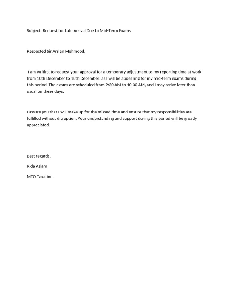 Late Arrival Application. | PDF