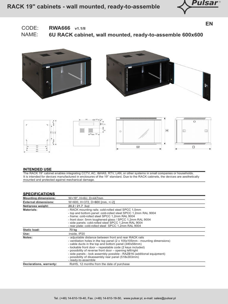 6U Wall-Mounted Rack Specifications | PDF | Equipment | Manufactured Goods