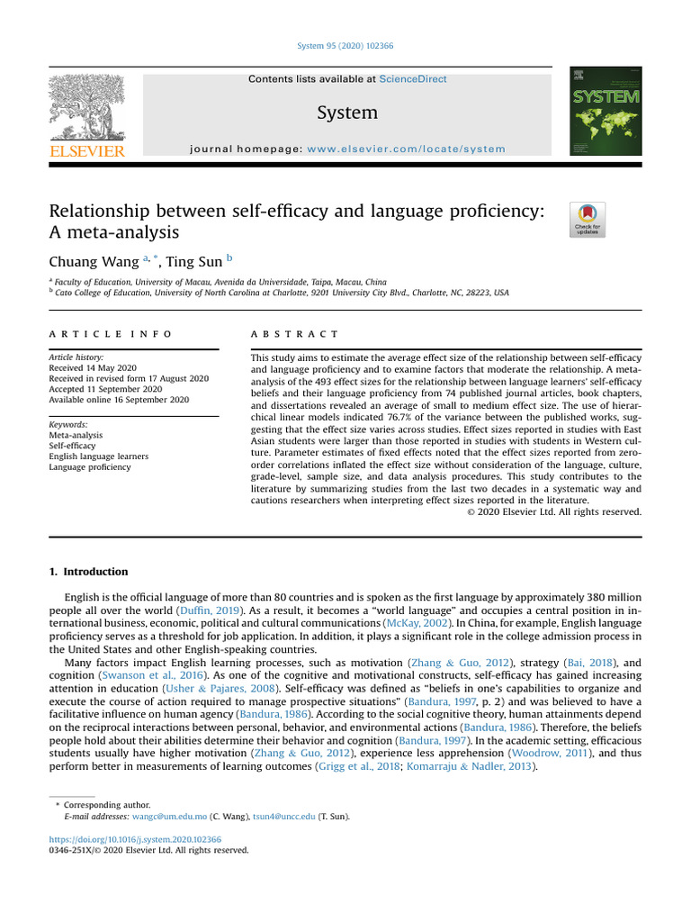 Self-Efficacy and Language Proficiency Meta-Analysis | PDF | Self ...