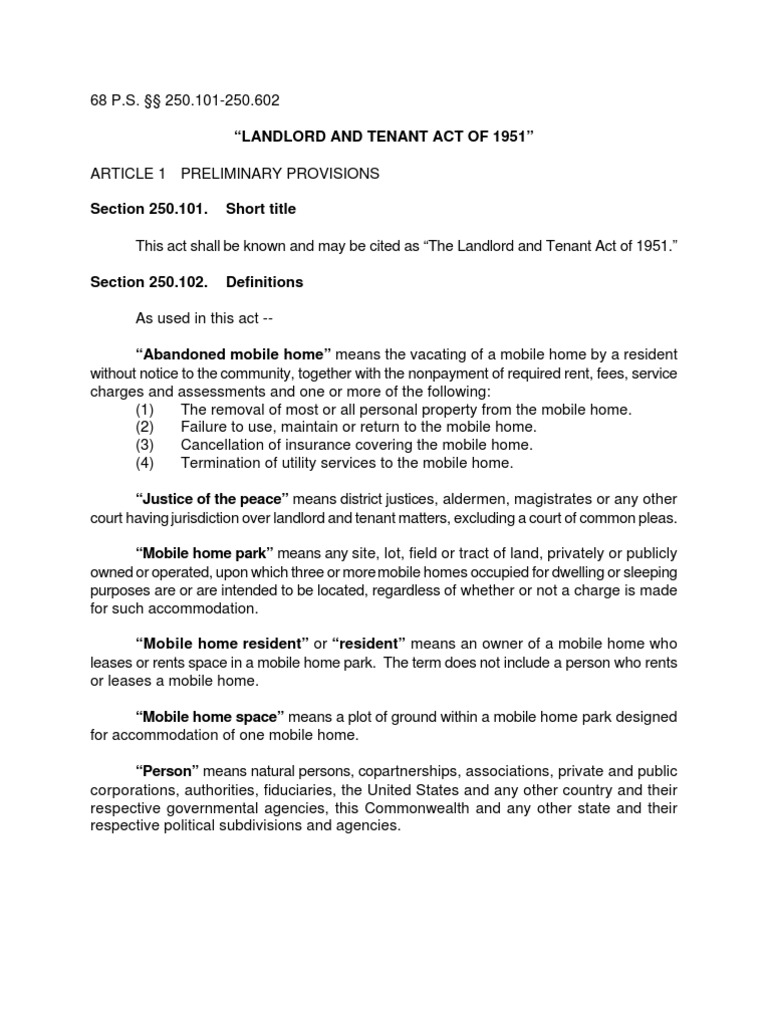 Pennsylvania Landlord-Tenant Act Overview | PDF | Lease | Leasehold Estate