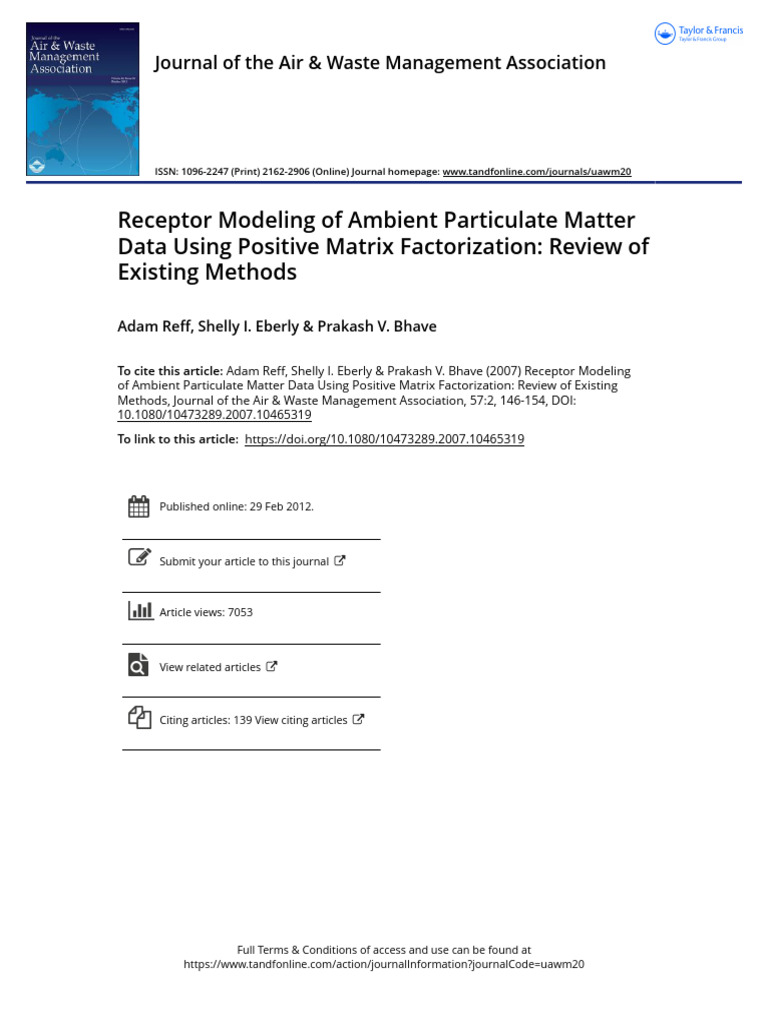 PMF Methods for Ambient Particulate Matter | PDF | Detection Limit ...