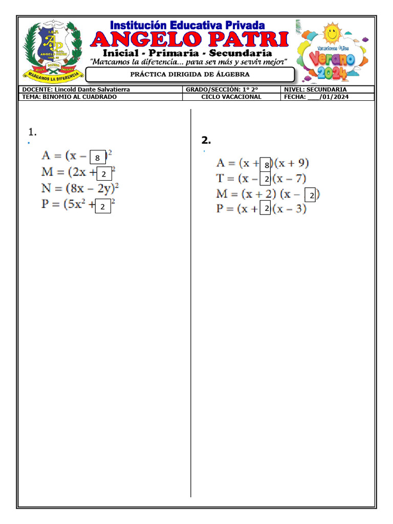Álgebra 1.2. Sec P.D | PDF