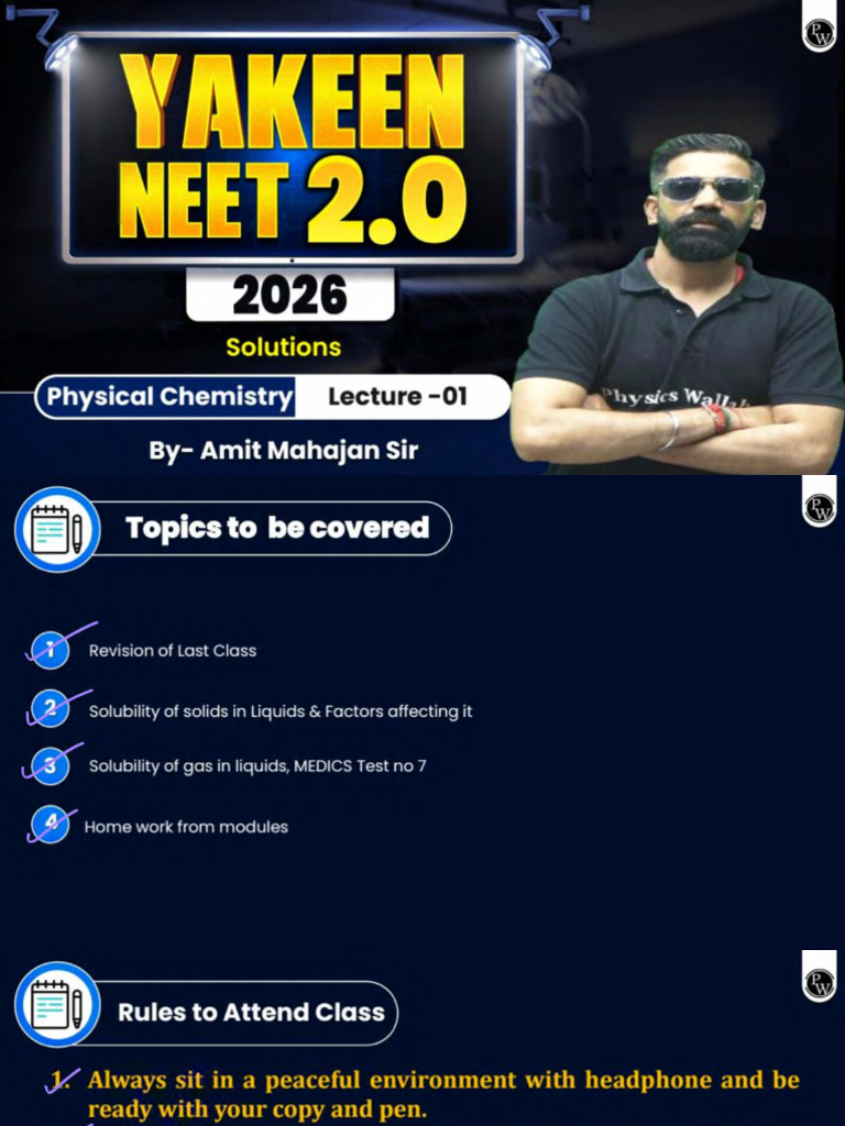 Solutions 01 Class Notes Physical Chemistry by Amit Mahajan Sir | PDF