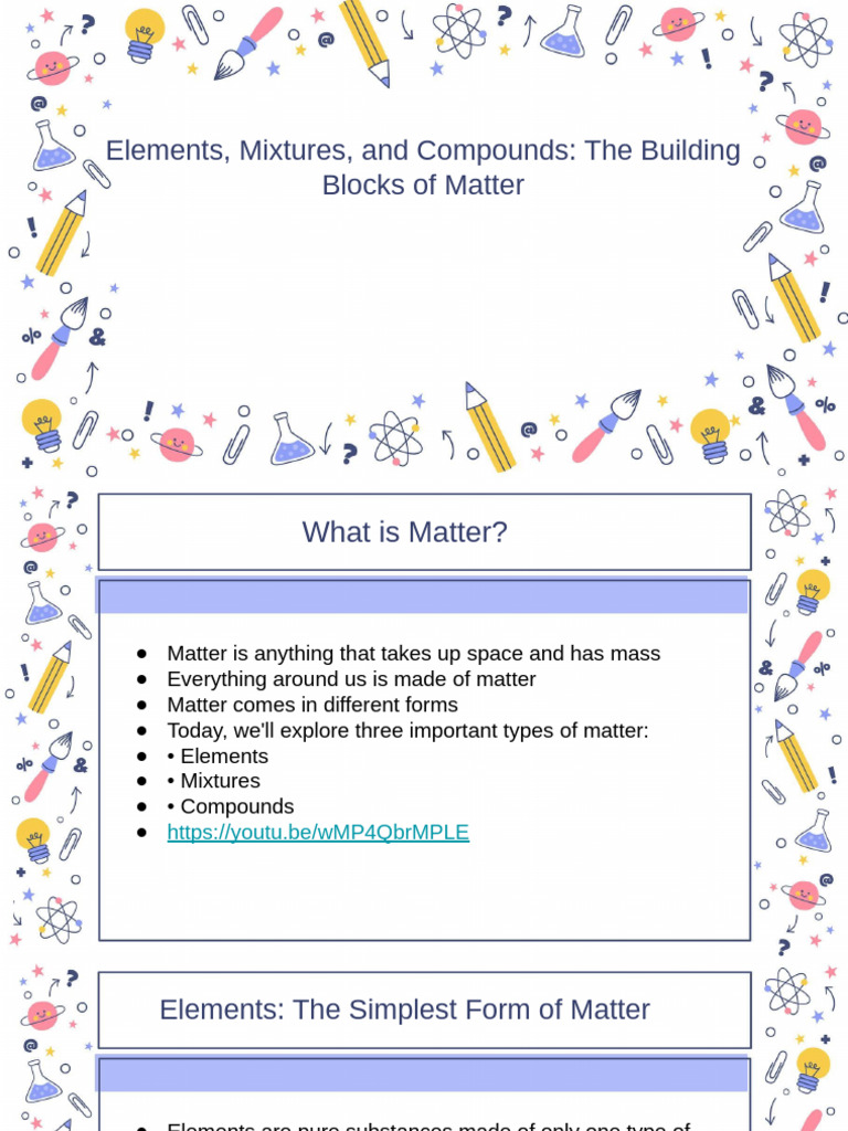 Difference Between Elements Compounds Mixtures | PDF | Chemical ...