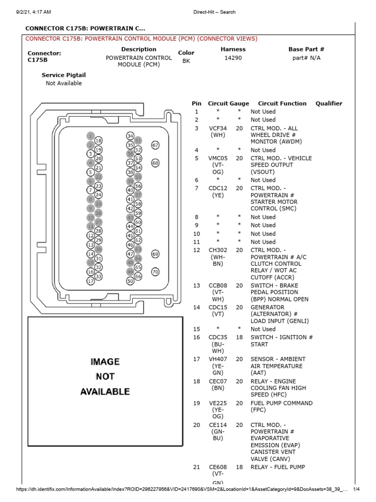 C175B PCM Connector Pinout Details | PDF | Throttle | Vehicle Parts