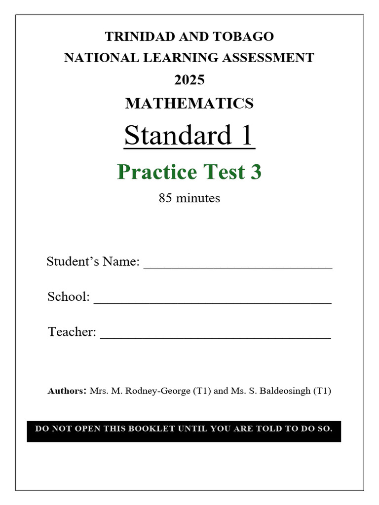 Standard 1 Mathematics Test 2025 | PDF