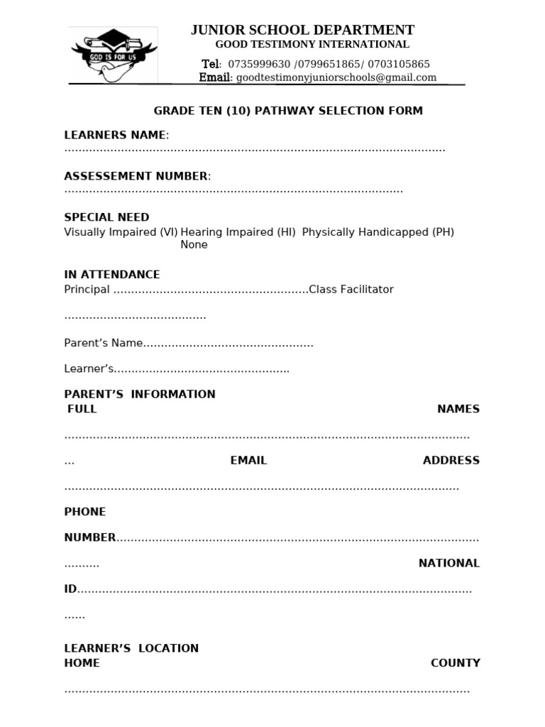 Grade 10 Pathway Selection Form | PDF