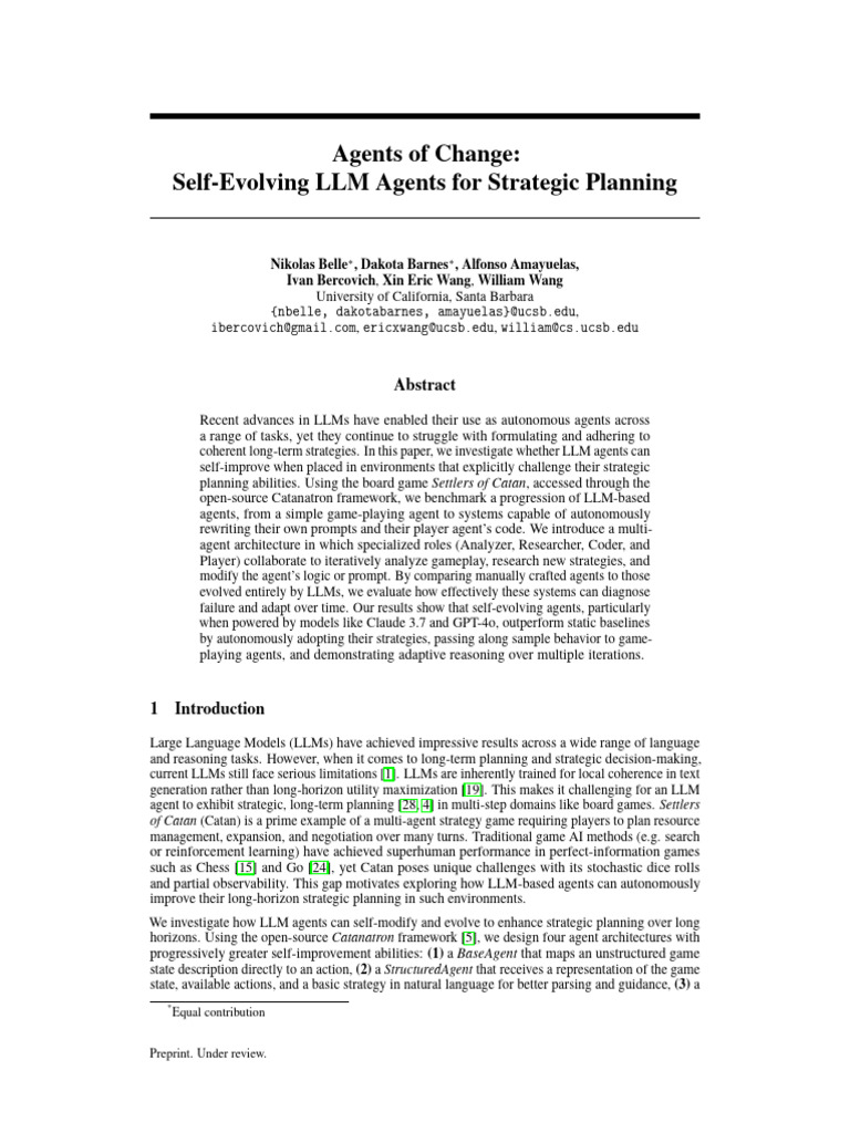 Self-Evolving LLM Agents in Catan | PDF | Artificial Intelligence ...