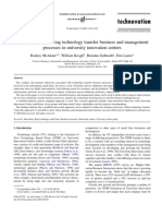 Defining and Improving Technology Transfer Business and Management Processes in University Innovation Centres